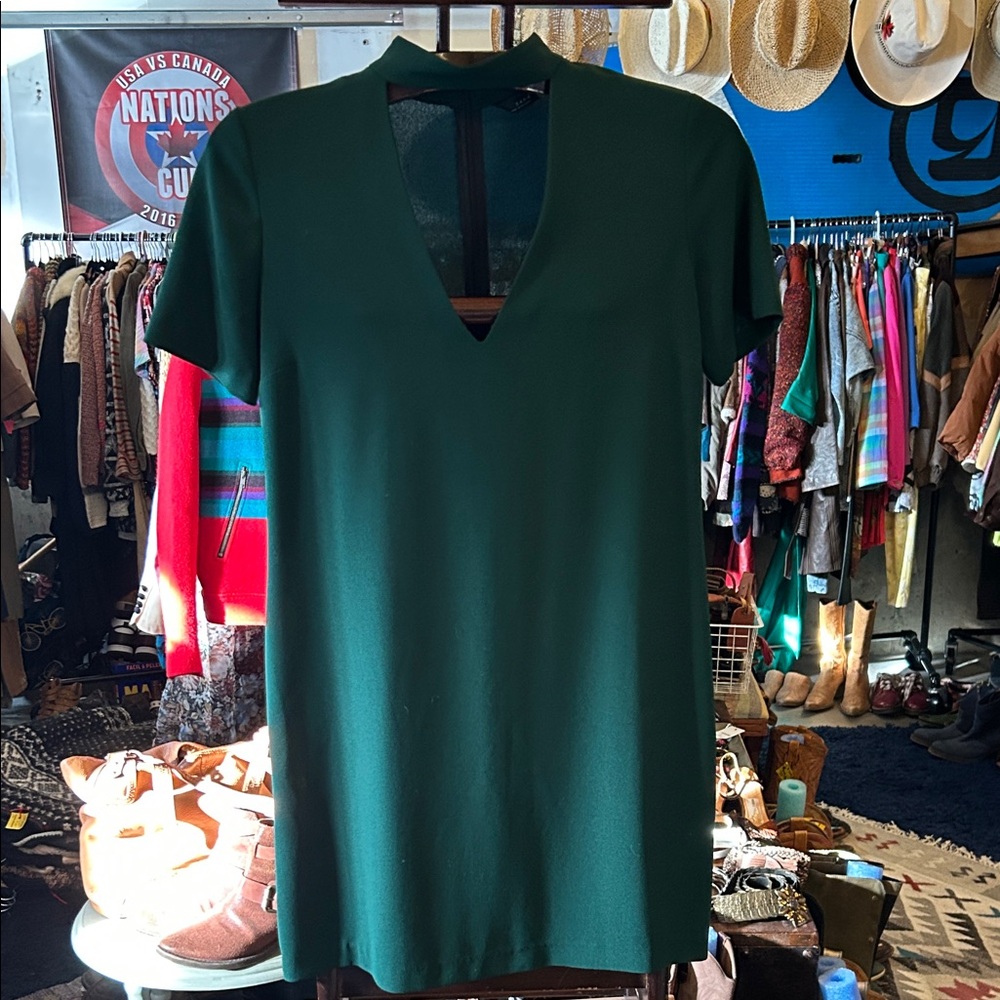 Zara Deep Green V-Neck Mini Dress